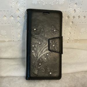 Samsung S7 Edge phone case black rhinestone butterfly design